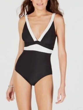 NWT! DKNY Black White Color Block One Piece Swimsuit NEW!